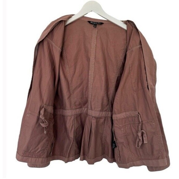 BACCINI Jacket Large Lightweight Cotton Pink Mauve Studded Cinched Waist Large - Picture 2 of 9
